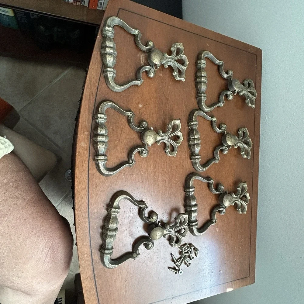 Vintage KBC R796 R97 Brass Tone Bail Drawer Pulls Set of 6 Ornate Hardware